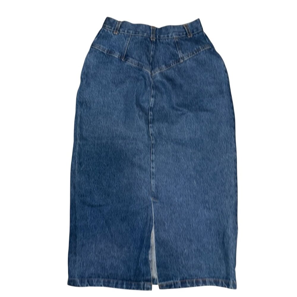 Vintage Bedford Fair Womens Long Denim Skirt 8A Modest Slit Western Blue - Picture 4 of 7